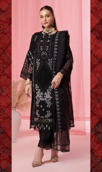 Pakistani Original Guzel Luxury Formal Organza Stitched 3Pcs _ Black 